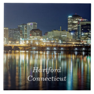 Hartford, Connecticut labeled cityscape photograph Tile