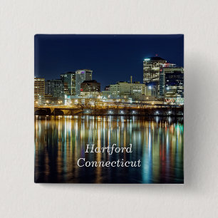 Hartford, Connecticut labelled cityscape photograp 15 Cm Square Badge
