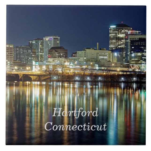 Hartford, Connecticut labelled cityscape photograp Tile (Front)