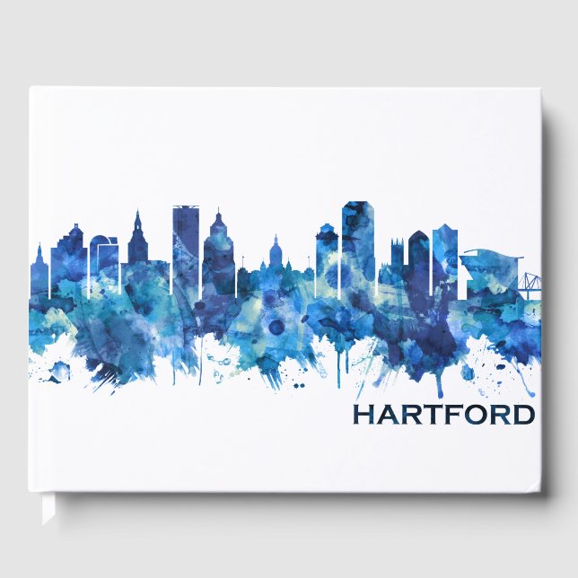 Hartford Connecticut Skyline Blue Guest Book (Front)