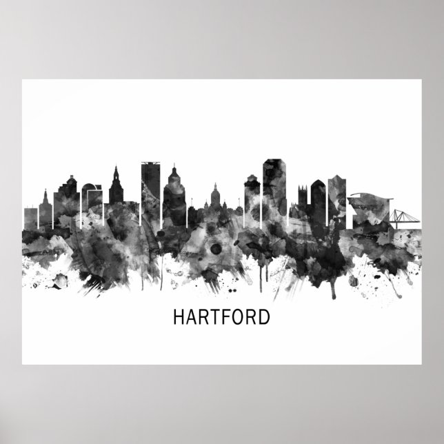 Hartford Connecticut Skyline BW Poster (Front)