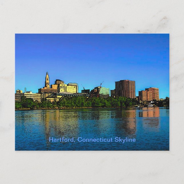 Hartford Connecticut Skyline Cartoon Postcard (Front)