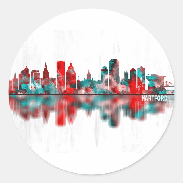 Hartford Connecticut Skyline Classic Round Sticker (Front)