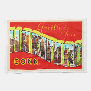 Hartford Connecticut Vintage Large Letter Postcard Tea Towel