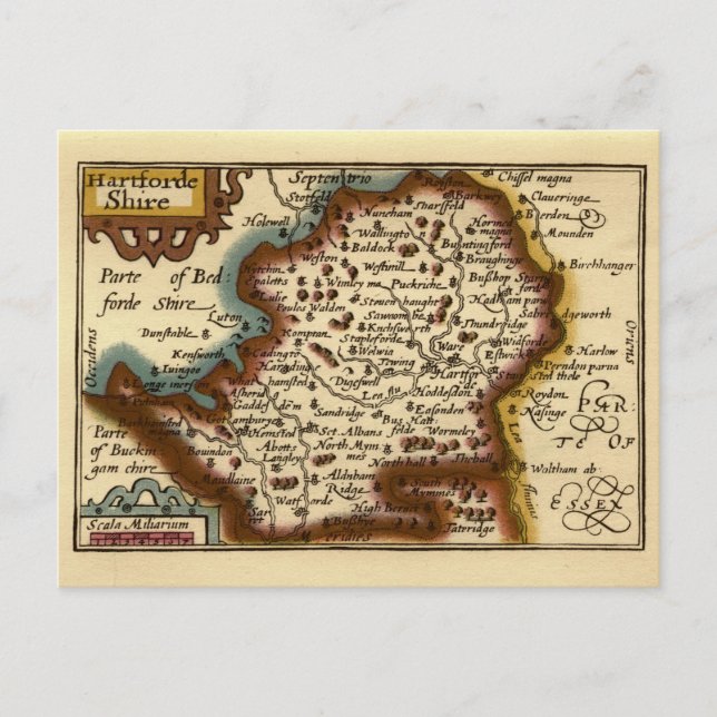 "Hartfordeshire" Hertfordshire County Map Postcard (Front)