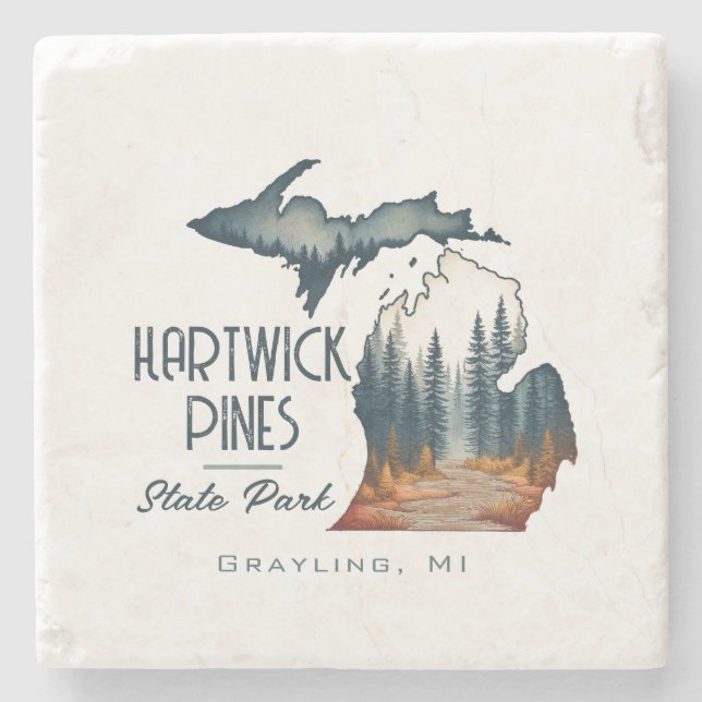 Hartwick Pines State Park Souvenir Gift Stone Coaster (Front)