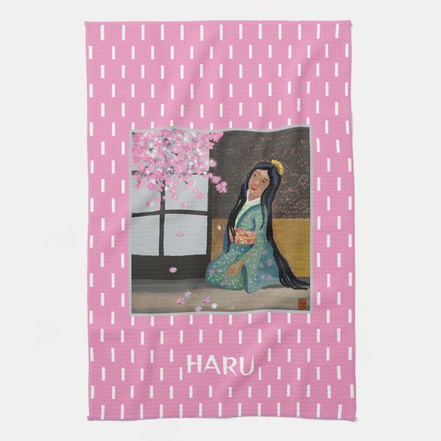 Haru Japanese Spring season Art Tea Towel (Vertical)