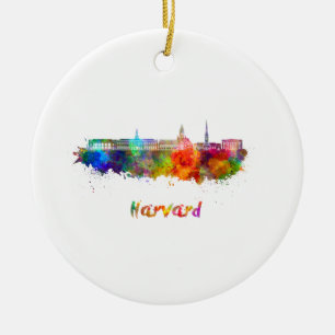 Harvard skyline in watercolor ceramic tree decoration