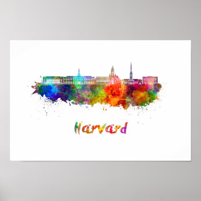 Harvard skyline in watercolor poster (Front)
