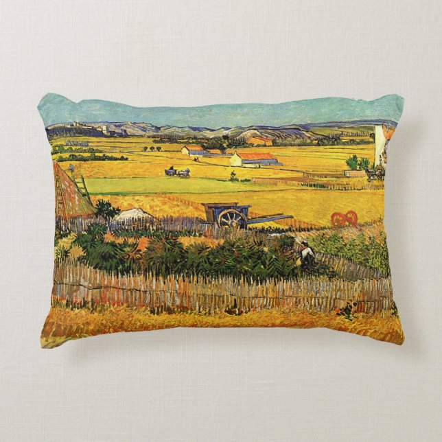 Harvest at La Crau, Montmajour by Vincent van Gogh Decorative Cushion (Front)