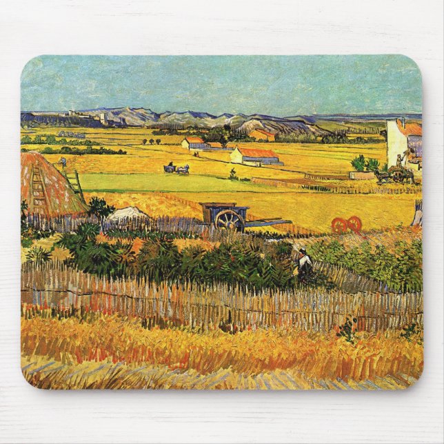 Harvest at La Crau, Montmajour by Vincent van Gogh Mouse Mat (Front)
