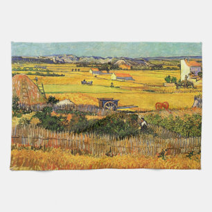 Harvest at La Crau, Montmajour by Vincent van Gogh Tea Towel