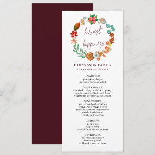 HARVEST AUTUMN PUMPKIN WREATH THANKSGIVING DINNER MENU