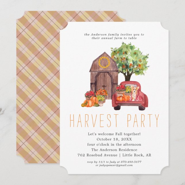 Harvest Barn Thanksgiving Dinner Party Invitation (Front/Back)