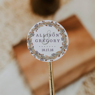 Harvest Berry Wreath Wedding Classic Round Sticker