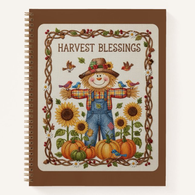 Harvest Blessings Embroidered Scarecrow Journal (Front)