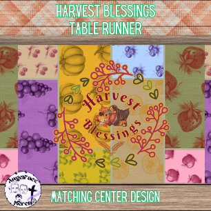 Harvest Blessings Vintage Autumn Fruit Long Table Runner