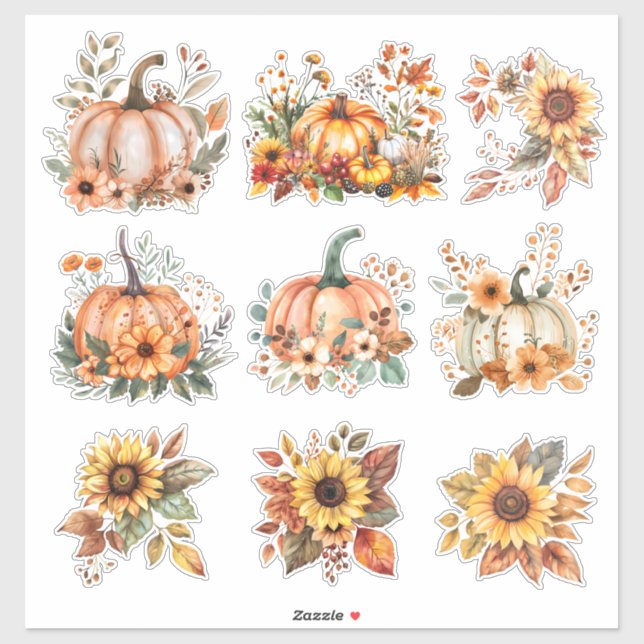 Harvest Blooms – Watercolor Pumpkin & Sunflower  (Sheet)