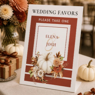 Harvest Chic White Pumpkin Wedding Favour Pedestal Sign
