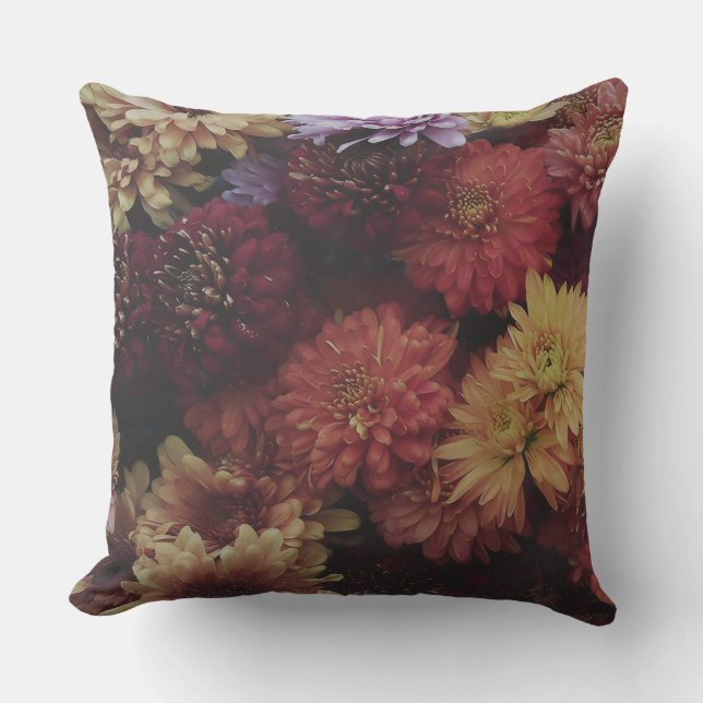 Harvest Chrysanthemum Nocturne Throw Pillow (Front)