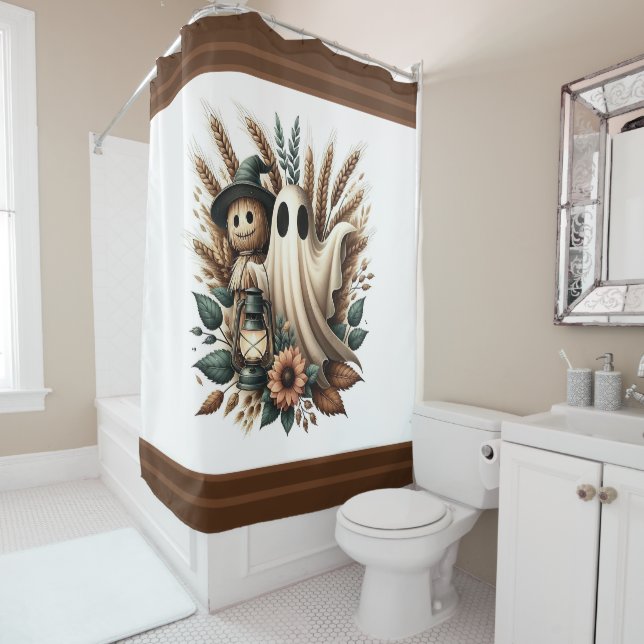 Harvest Companions – Lantern Light & Autumn Spirit Shower Curtain (In Situ)