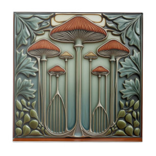 Harvest Crescendo Art Nouveau vintage mushroom Tile