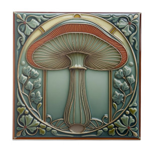 Harvest Crescendo Art Nouveau vintage mushroom Tile