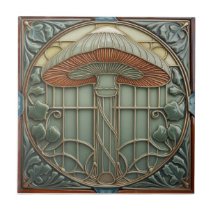 Harvest Crescendo Art Nouveau vintage mushroom Tile