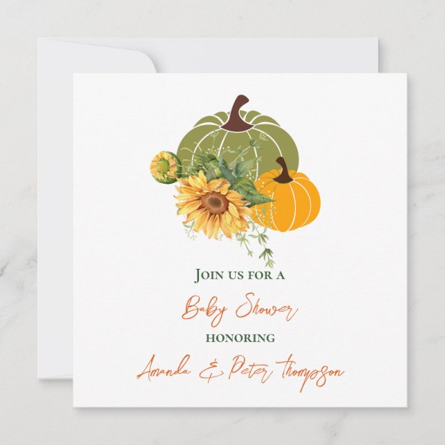 Harvest Cute Little Pumpkin Sunflowers Baby Shower Invitation (Front)