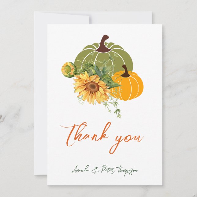 Harvest Cute Little Pumpkin Sunflowers Baby Shower Thank You Card (Front)
