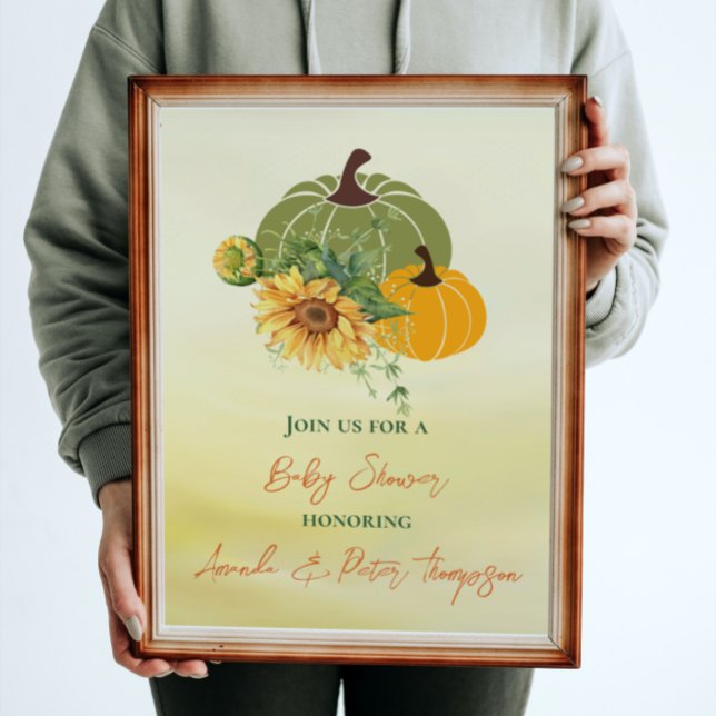 Harvest Cute Pumpkin Sunflowers Yellow Baby Shower Invitation (Creator Uploaded)