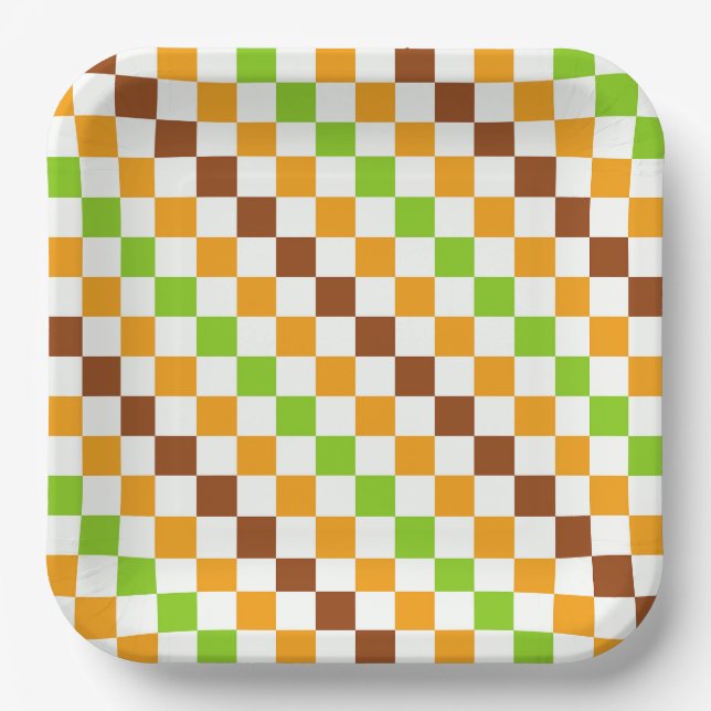 Harvest diagonal chequerboard pattern paper plate (Front)