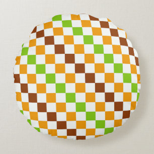 Harvest diagonal chequerboard pattern round cushion