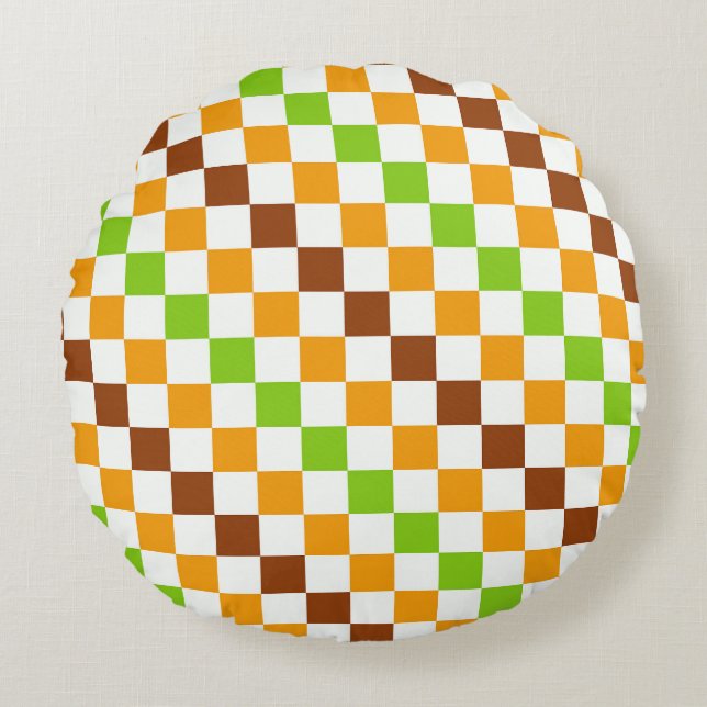 Harvest diagonal chequerboard pattern round cushion (Front)