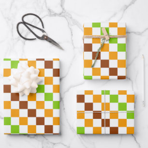 Harvest diagonal chequerboard pattern wrapping paper sheet