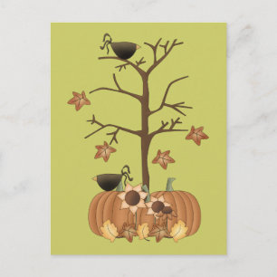 Harvest Fall Autumn Pumpkin Crow Leaves Postcard