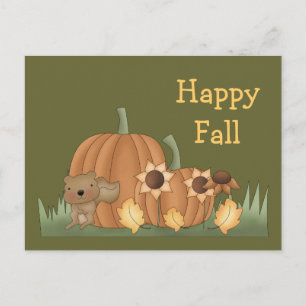 Harvest Fall Autumn Pumpkin Leaves Squirrel Postcard