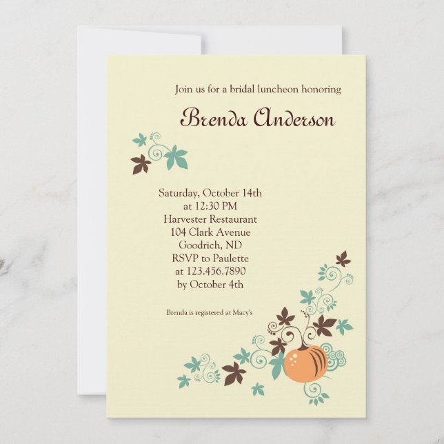 Harvest Fall Bridal Shower Invitation (Front)