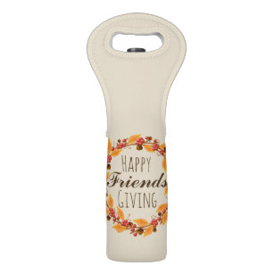 Harvest Fall Wreath Happy Friends Giving Wine Bag