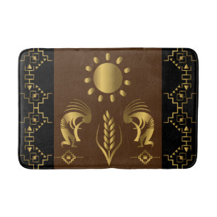 Harvest Fertility Golden Kokopelli  Bath Mat