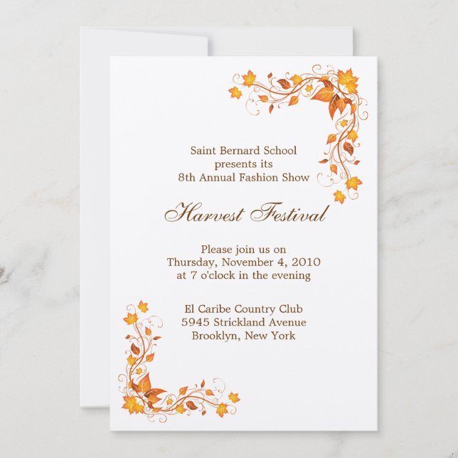 Harvest Festival Invitation Card (Front)
