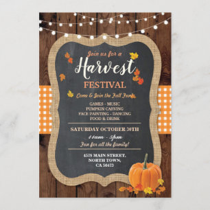Harvest Festival Pumpkin Event Chalk Gingham Invitation