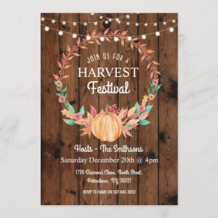 Harvest Festival Pumpkin Fall Wood Floral Invite
