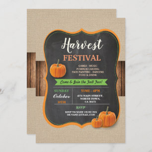 Harvest Festival Pumpkin Rustic Wood Chalk Invite