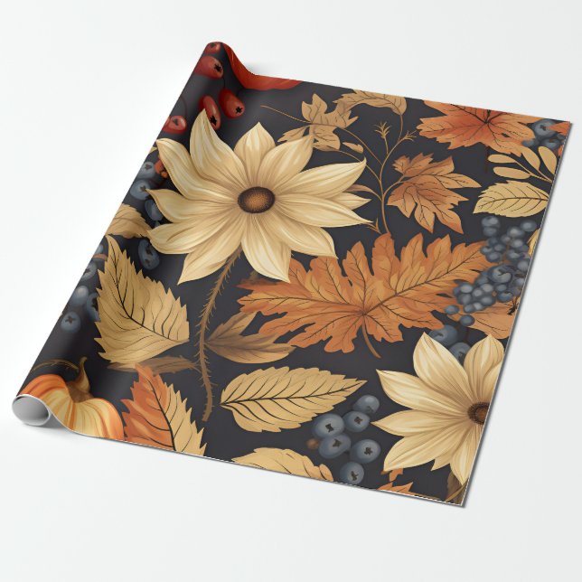 Harvest Floral Symphony Wrapping Paper (Unrolled)