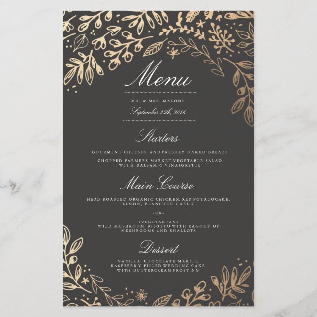 Harvest Flowers Wedding Dinner Menu (Front)