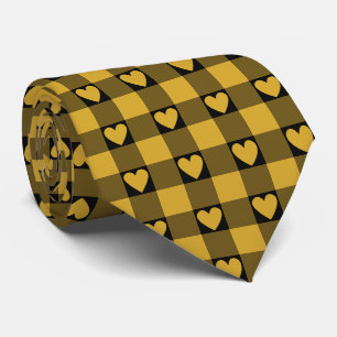 Harvest Gold Black Buffalo Heart Plaid Neck Tie