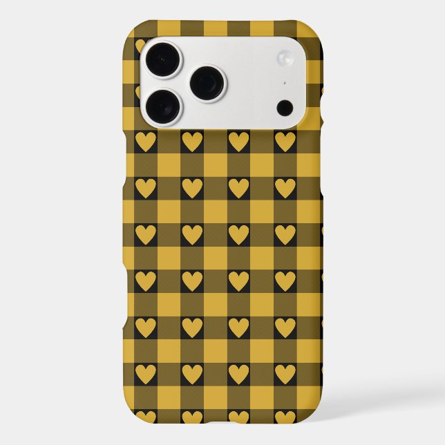 Harvest Gold Black Buffalo Heart Plaid Phone Case (Back)