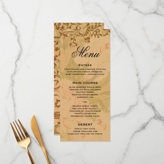 Harvest Gold Boho and Gold Leaf Wedding Menu (Front/Back In Situ)