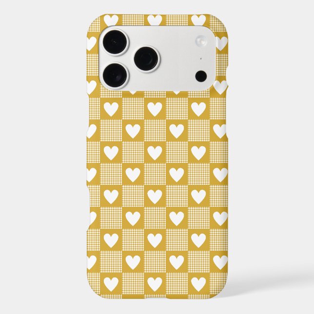 Harvest Gold Gingham Heart Plaid Phone Case (Back)